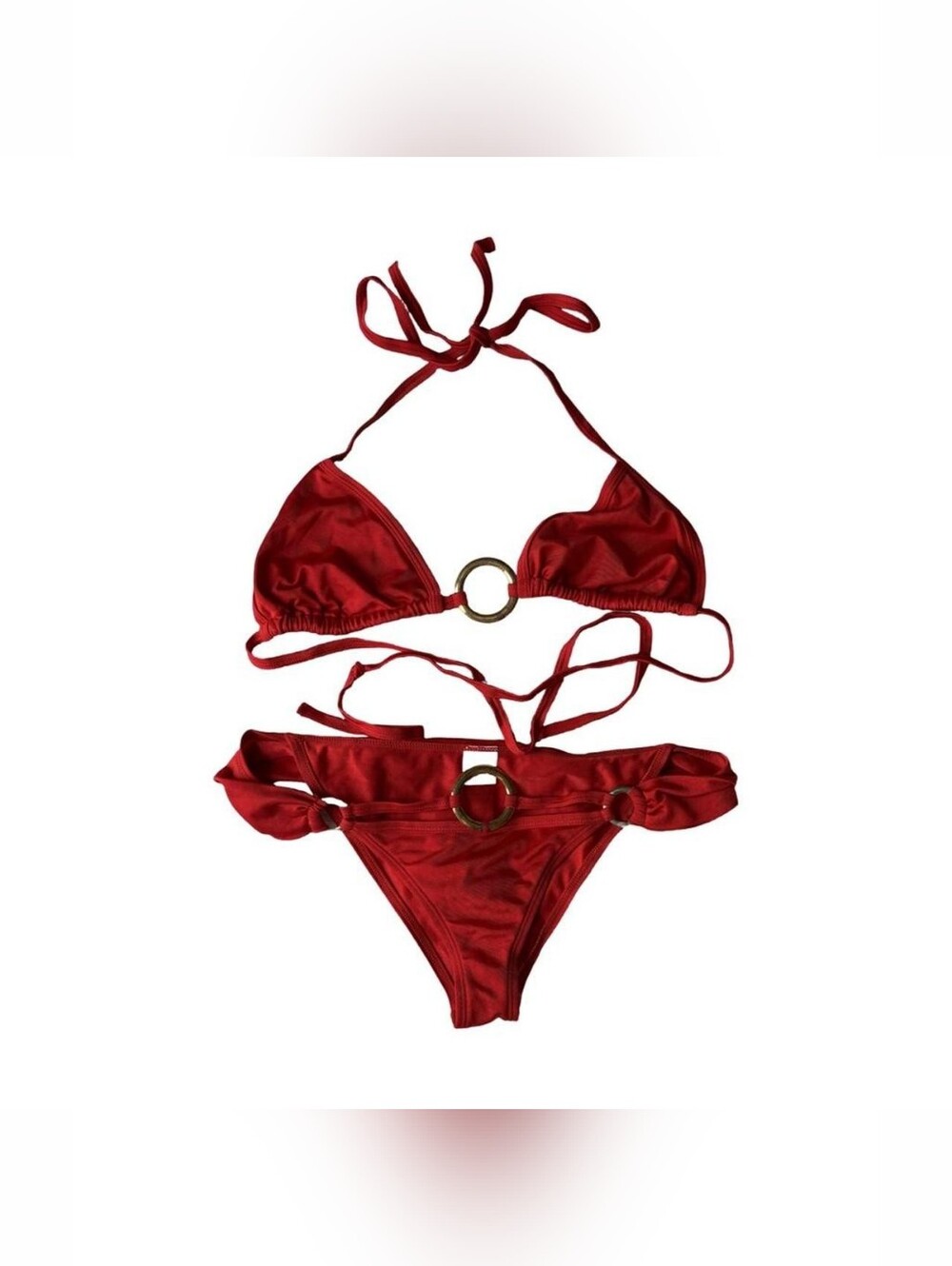 Dreamgirl Red Bikini Set with Gold Ring Details